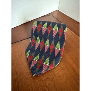 XYZ INC Mens Silk Tie Navy Blue Green Red Geometric‎ Pattern Formal Necktie